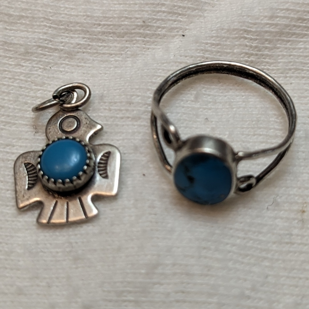 Children's sterling silver and turquoise ring and pendant